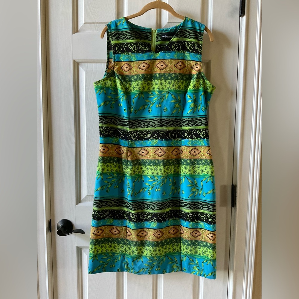 Sag Harbor Sleeveless Teal Multicolor Patterned Dress Size 12